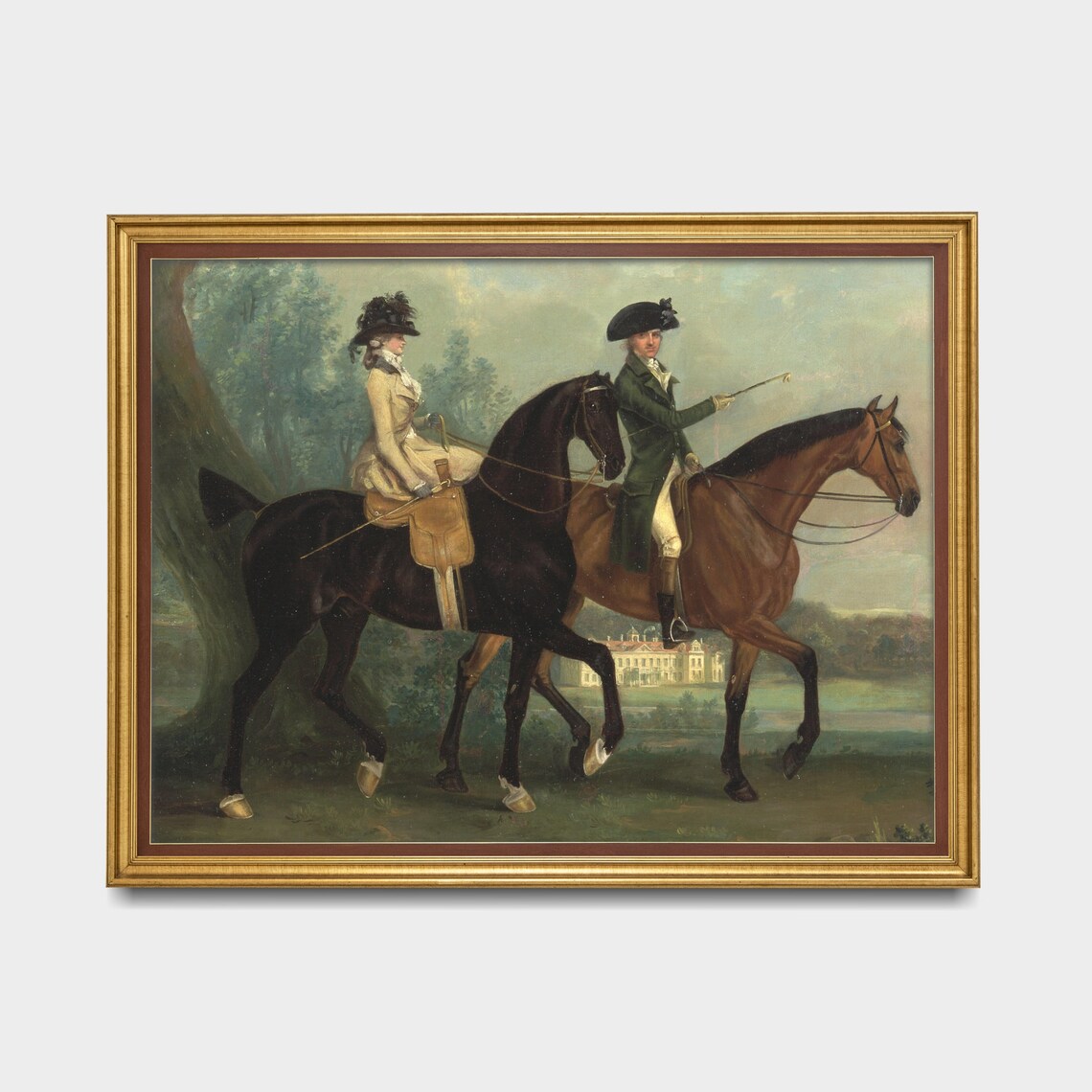 Couple on Horseback Before a Country House Vintage Equestrian Poster - Image 5