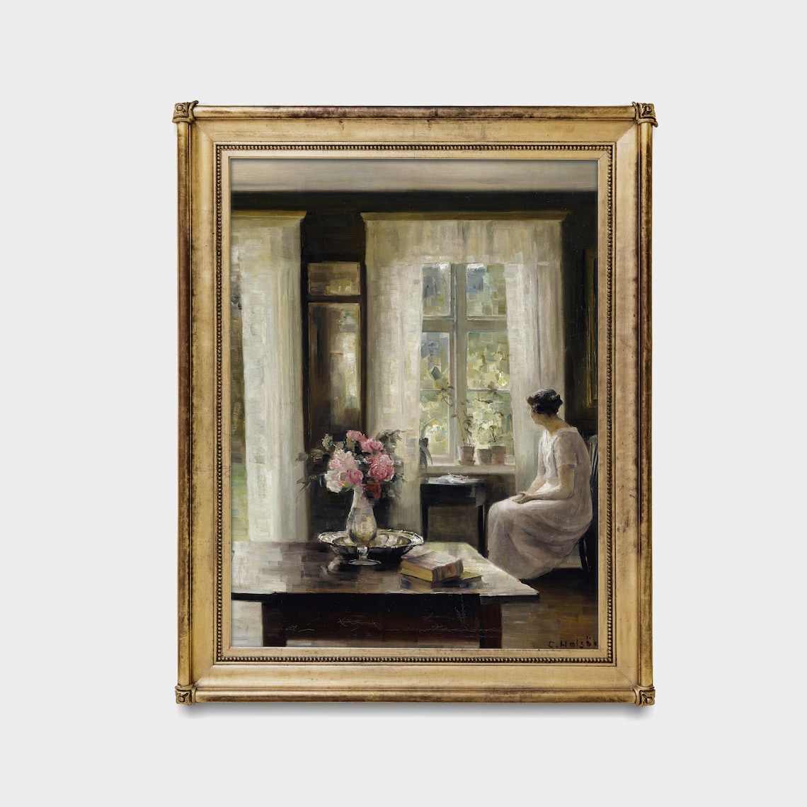 Woman Seated by Window Danish Interior Antique Painting Poster - Image 3