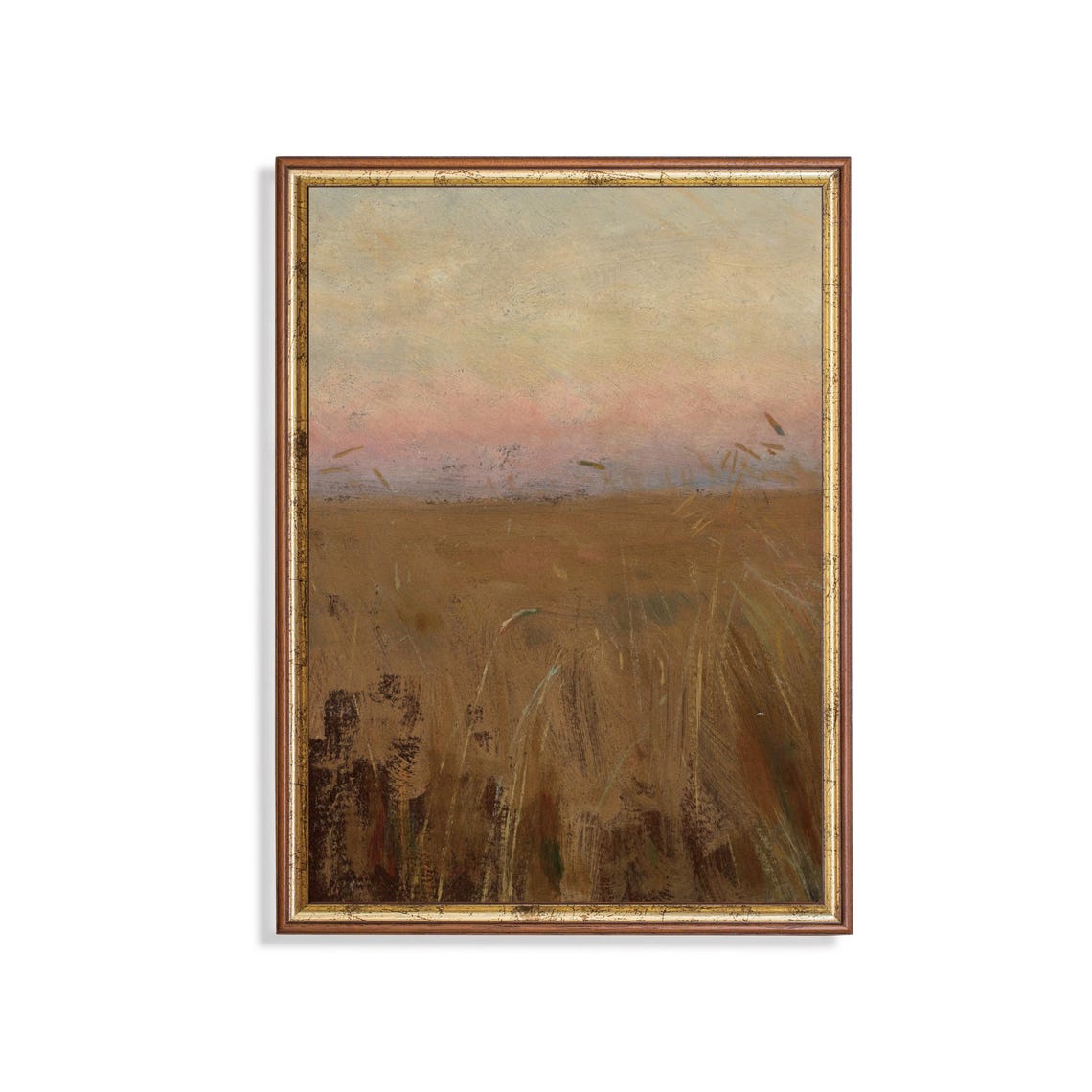 Golden Wheat Field at Dusk Soft Pink Sky Atmospheric Country Poster