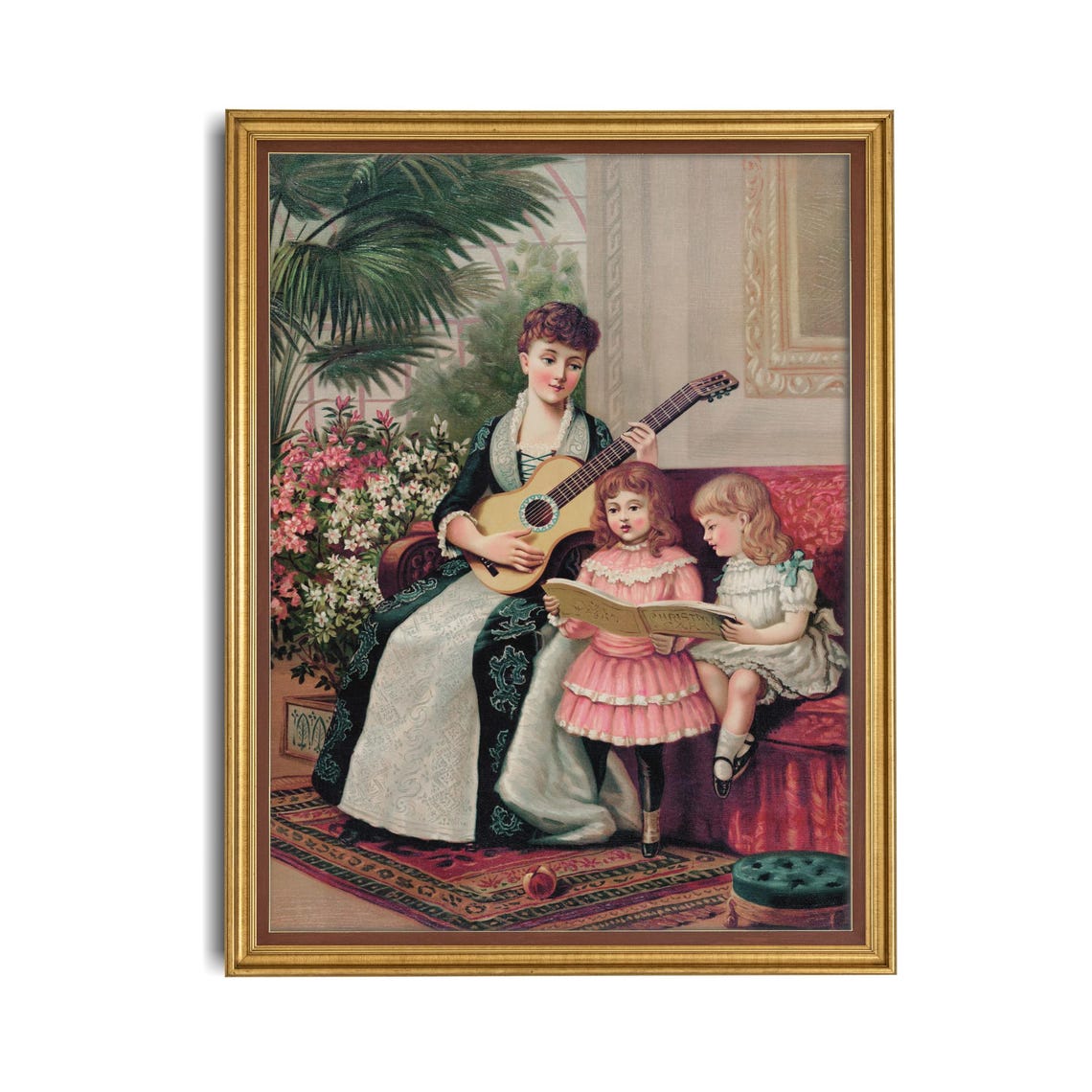 Mother Playing Guitar with Her Singing Daughters Vintage Poster - Image 4