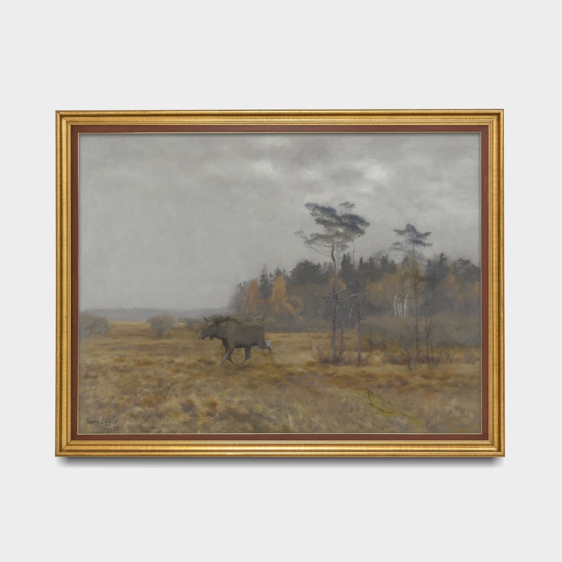 Moose Walking Through a Misty Autumn Marsh Vintage Landscape Poster - Image 5