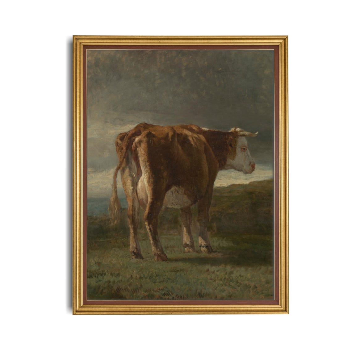Brown and White Cow Standing in a Field Vintage Animal Poster - Image 4