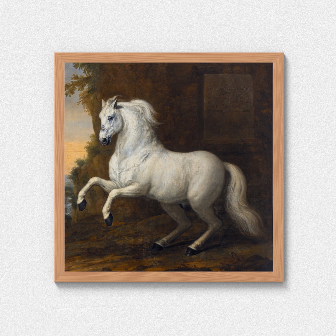 Antique White Horse Rearing in Dark Forest Classical Oil Poster - Image 2