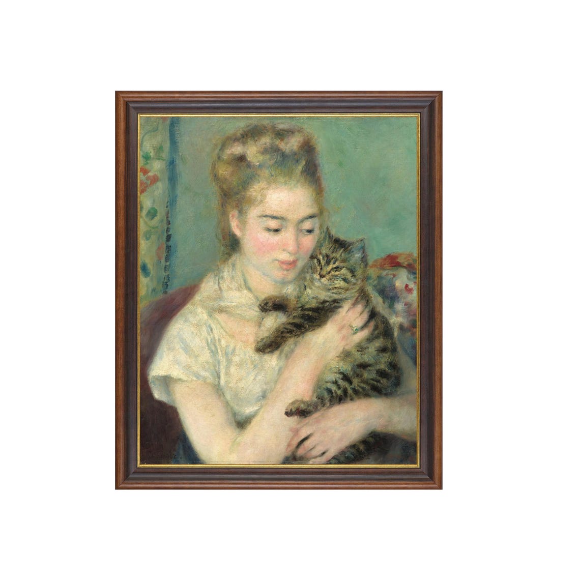 Young Woman Holding a Tabby Cat Impressionist Portrait Poster