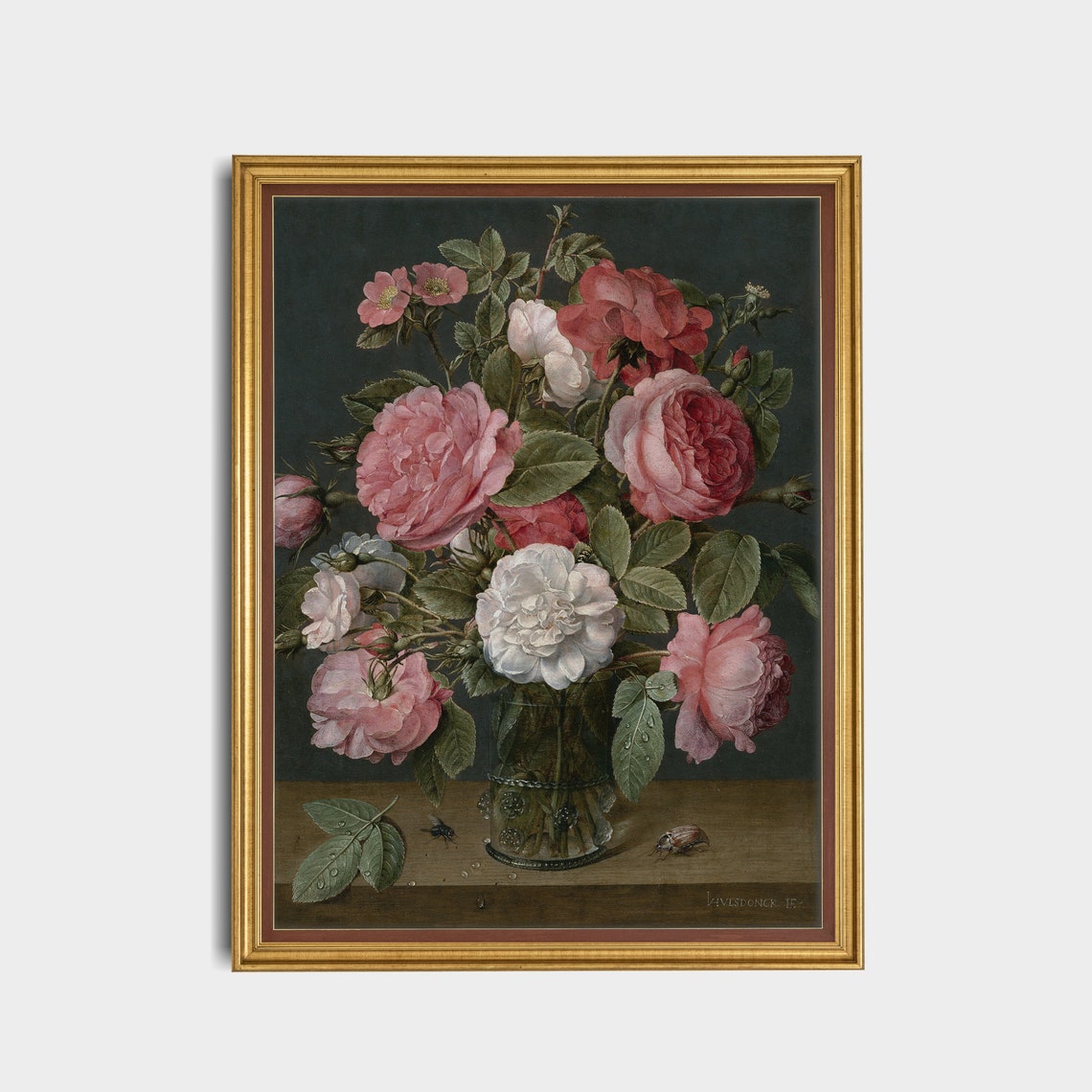 Pink and White Roses in a Glass Vase Dutch Still Life Poster - Image 5