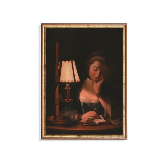 Mailed Print Vintage Painting Woman Reading Book Antique Moody Portrait Rustic Victorian Print Print And Ship Physical Print