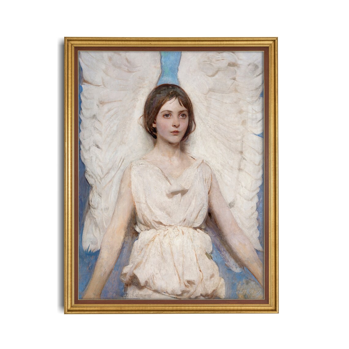 Serene White Winged Angel in White Drapery Vintage Religious Art Poster - Image 4