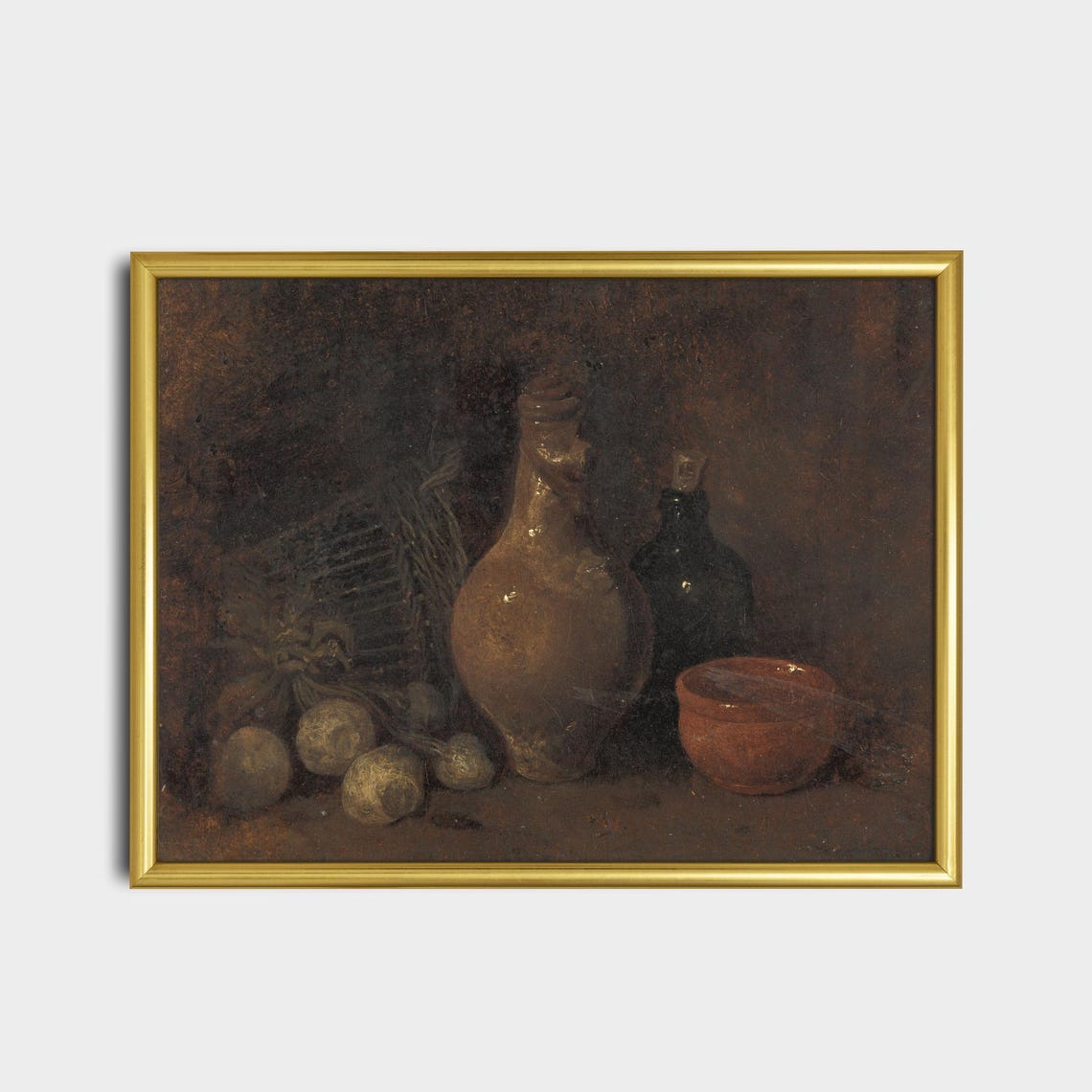 Dutch Still Life Jug Bottle Bowl And Root Vegetables Dark Oil Poster - Image 2
