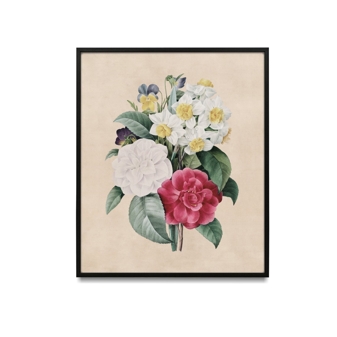 Daffodils Camellias And Pansies Vintage Flower Bouquet Poster - Image 3