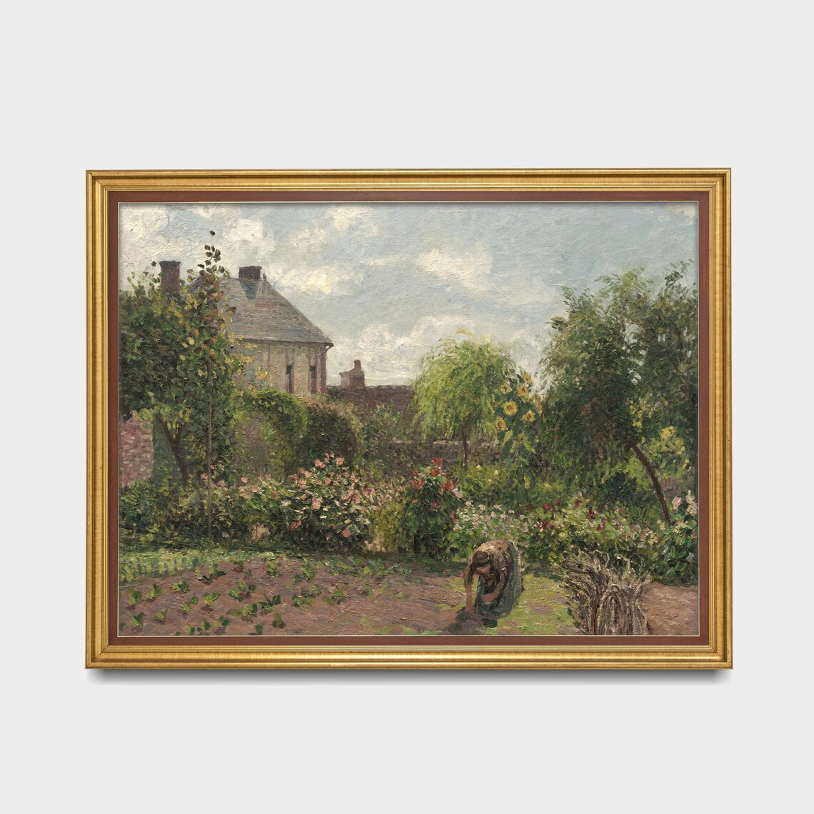 Cottage Garden with Gardener Antique Summer Oil Painting Poster - Image 3