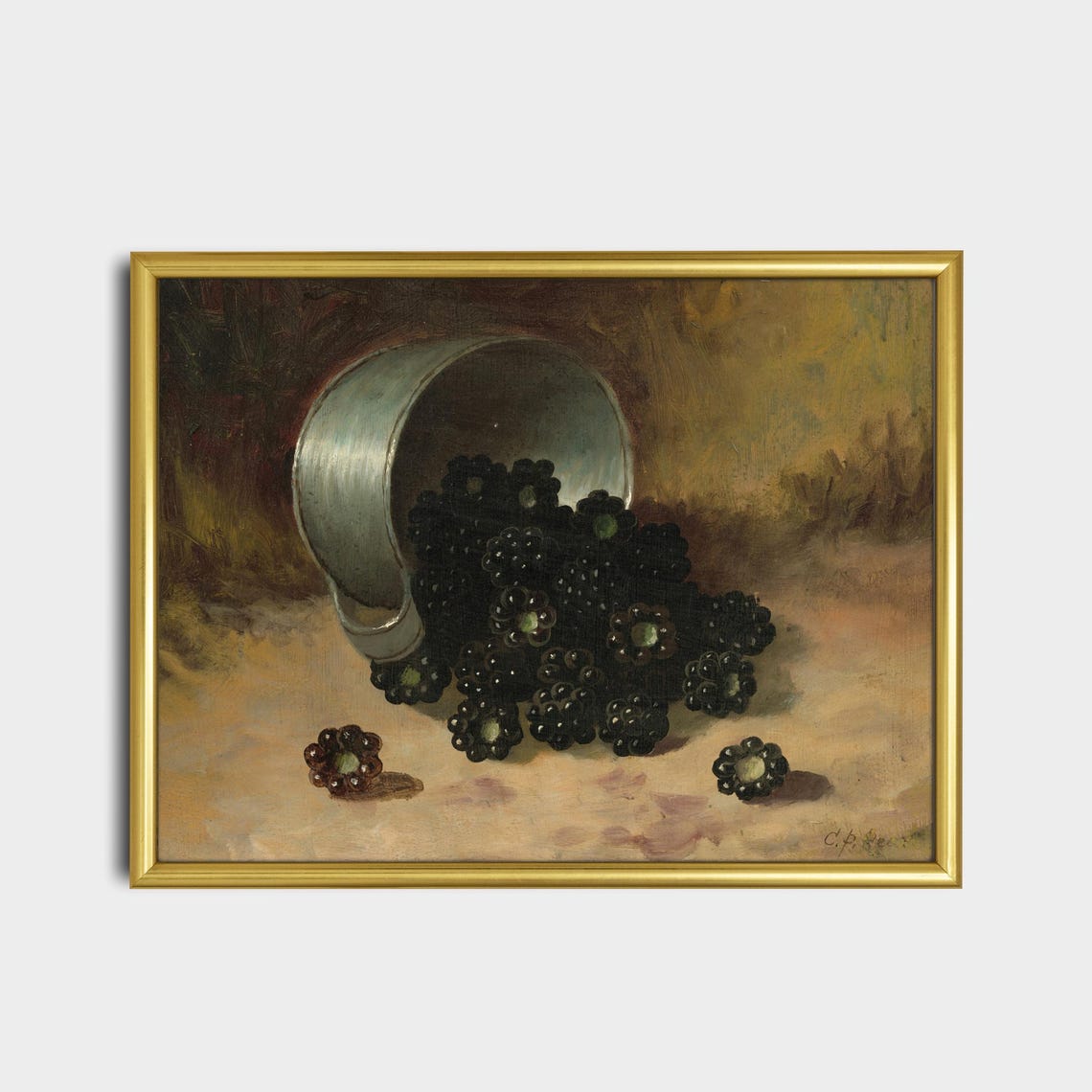 Blackberries Spilling from a Tipped Pail Rustic Still Life Poster - Image 2