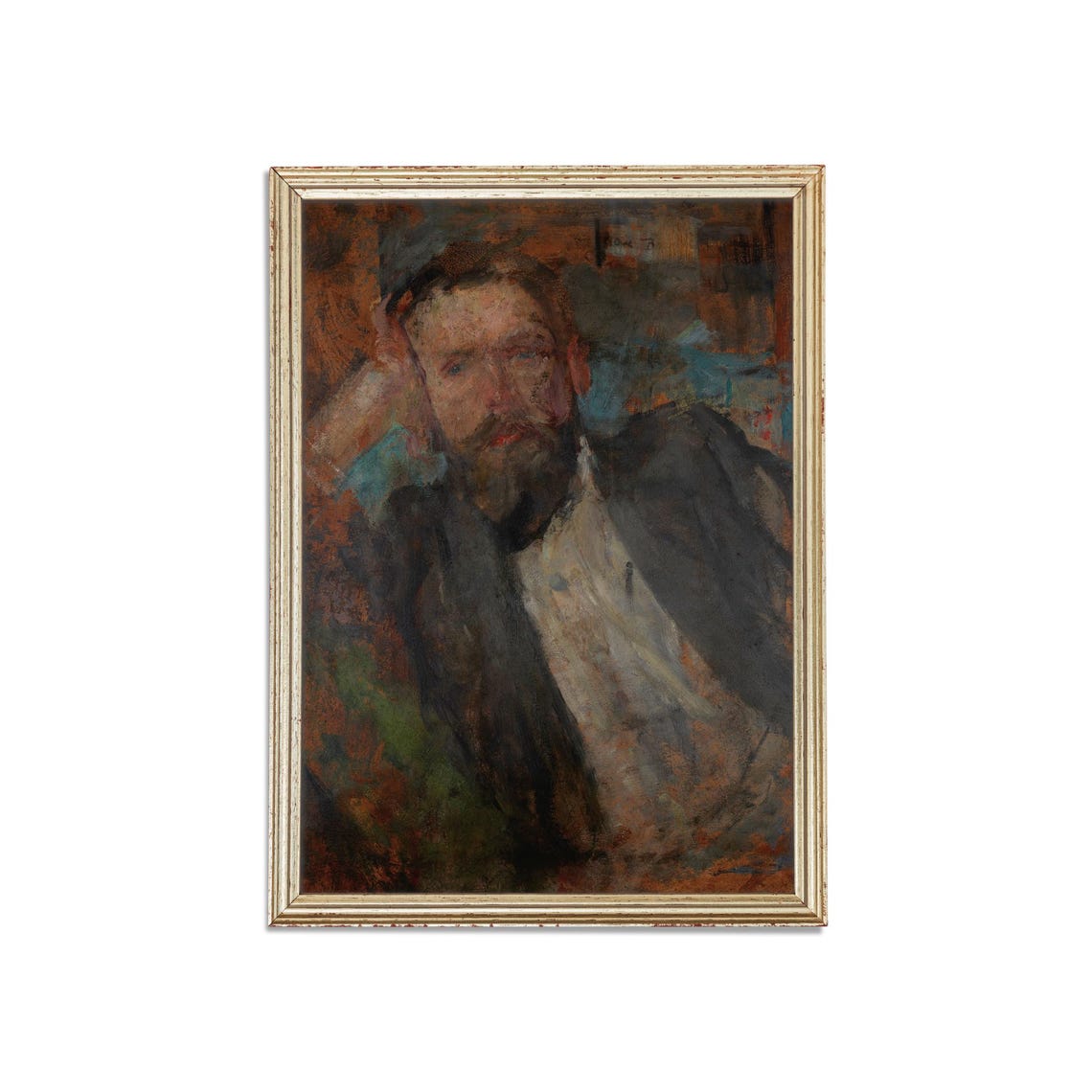 Moody Bearded Gentleman Portrait Resting Head Vintage Oil Poster - Image 3