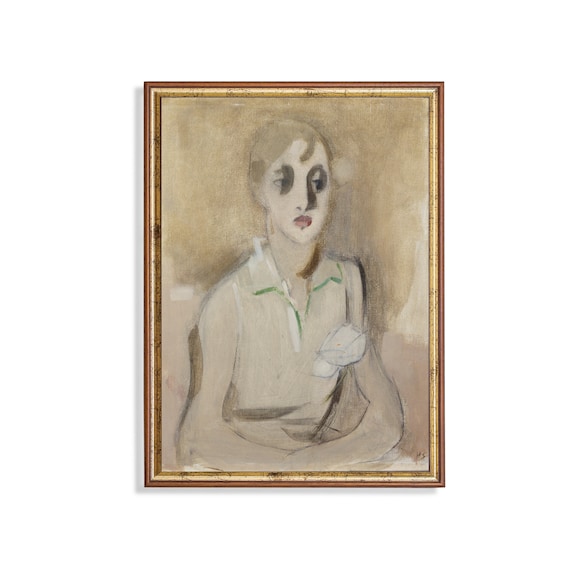 Abstract Portrait of a Girl Pale Blouse Modern Vintage Painting Poster