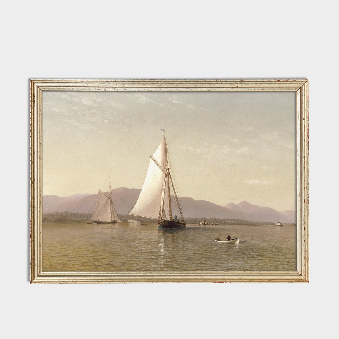 Two Sailboats Gliding on a Calm Bay at Sunset Vintage Poster - Image 2