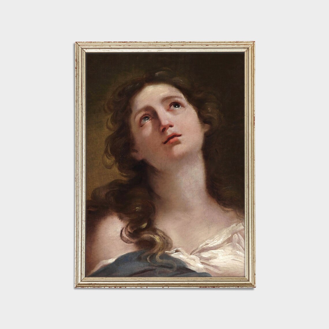 Young Woman Gazing Upward with Soulful Eyes Baroque Portrait Poster - Image 3