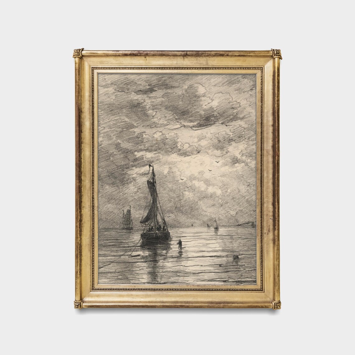 Sailboats on Water Charcoal Sketch Vintage Nautical Drawing Poster - Image 5