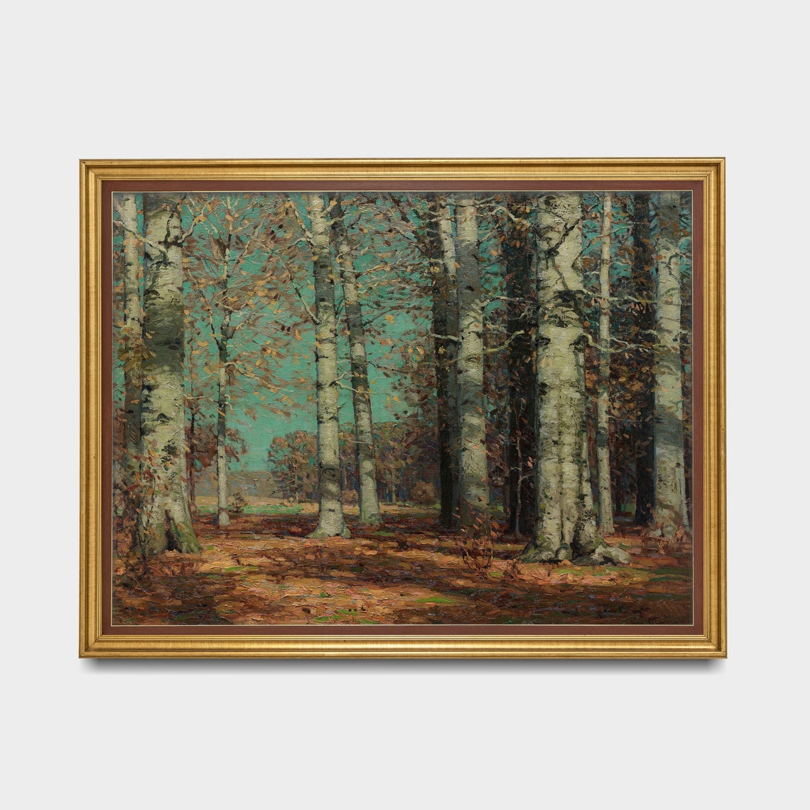 Tall Autumn Trees With White Trunks in a Quiet Forest Poster - Image 4