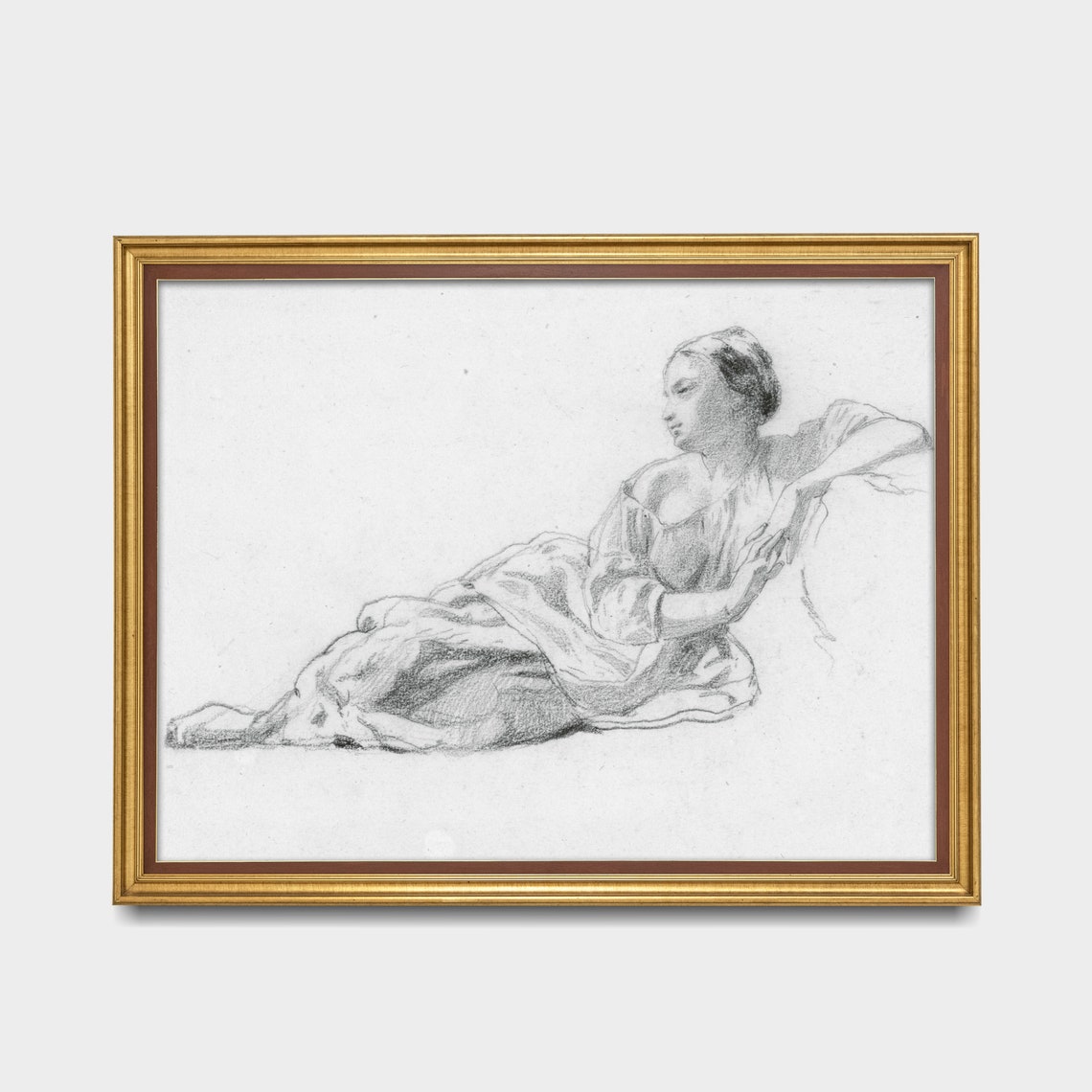 Reclining Woman Pencil Sketch Minimalist Antique Figure Drawing Poster - Image 2