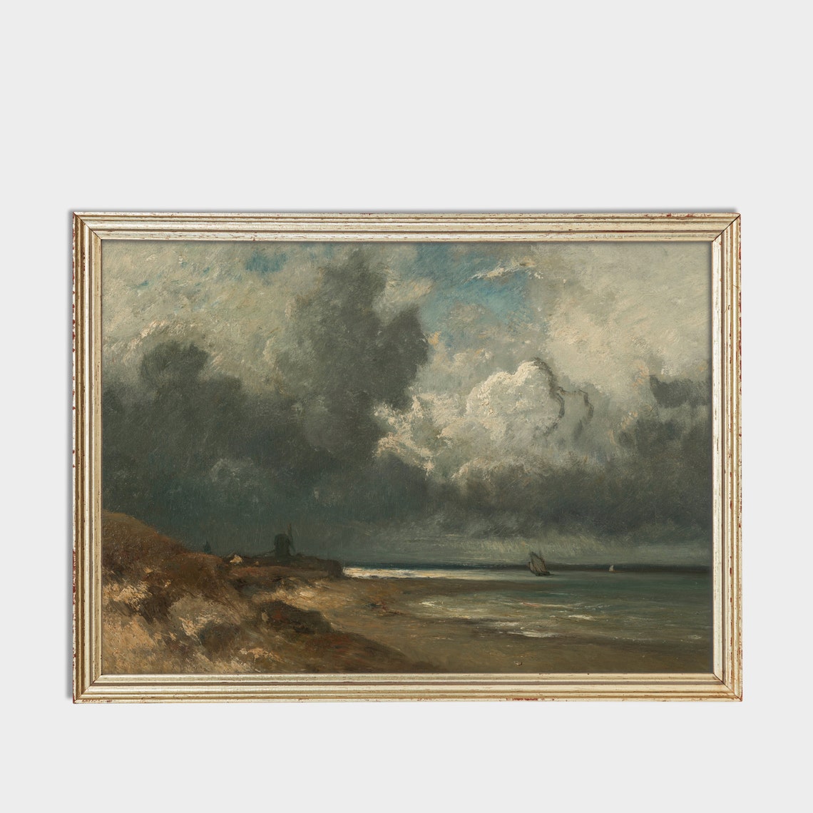 Moody Stormy Coastline Sailboat Vintage Seascape Painting Poster - Image 3