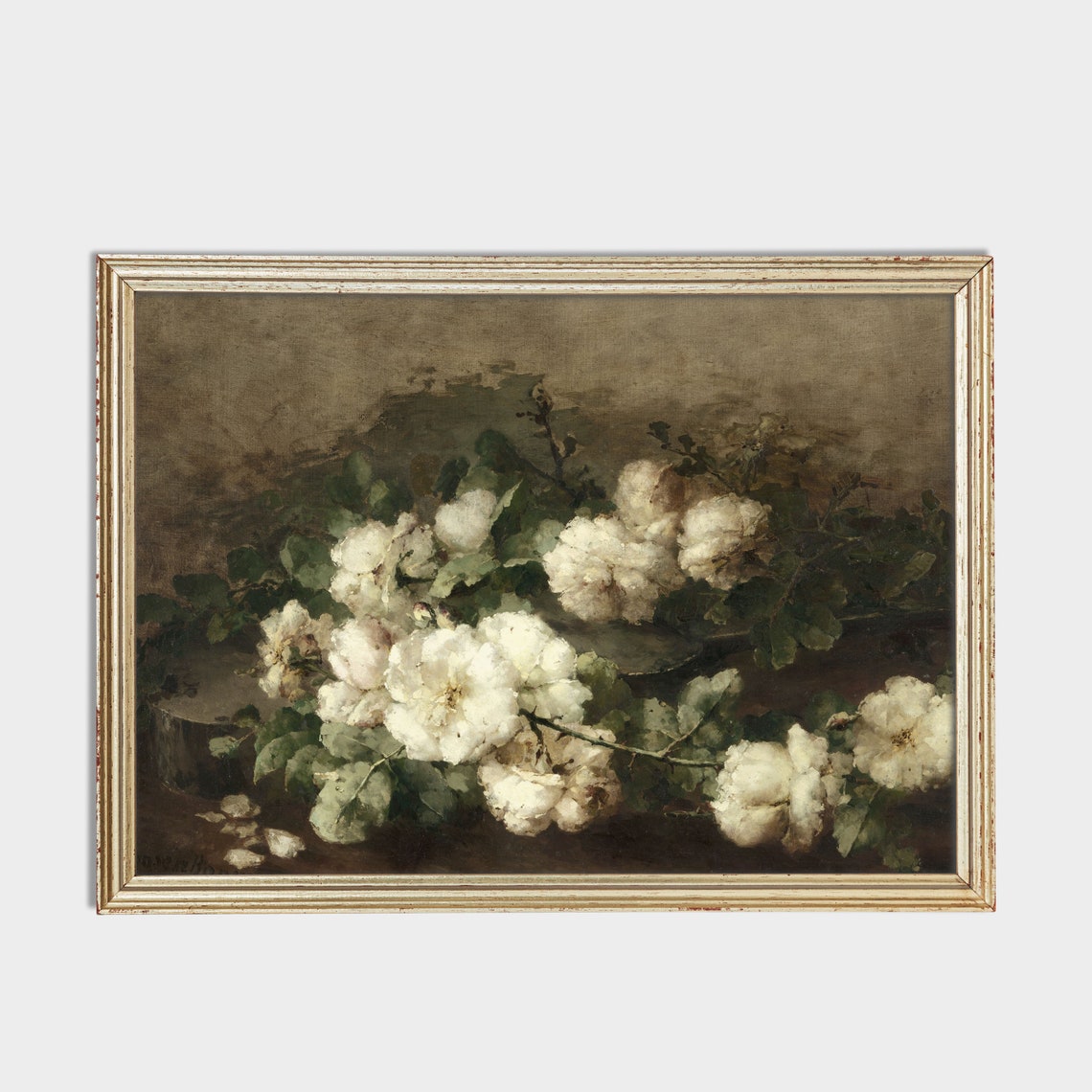 Moody Vintage Still Life of White Roses on a Dark Background Poster - Image 4