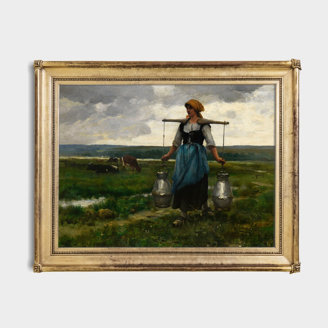 Vintage Woman Portrait Painting, Rustic Farmhouse Art Print - Image 2