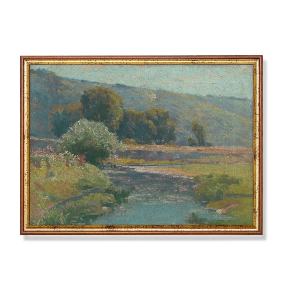 Vintage Country Landscape Painting, Rustic Farmhouse Art Print