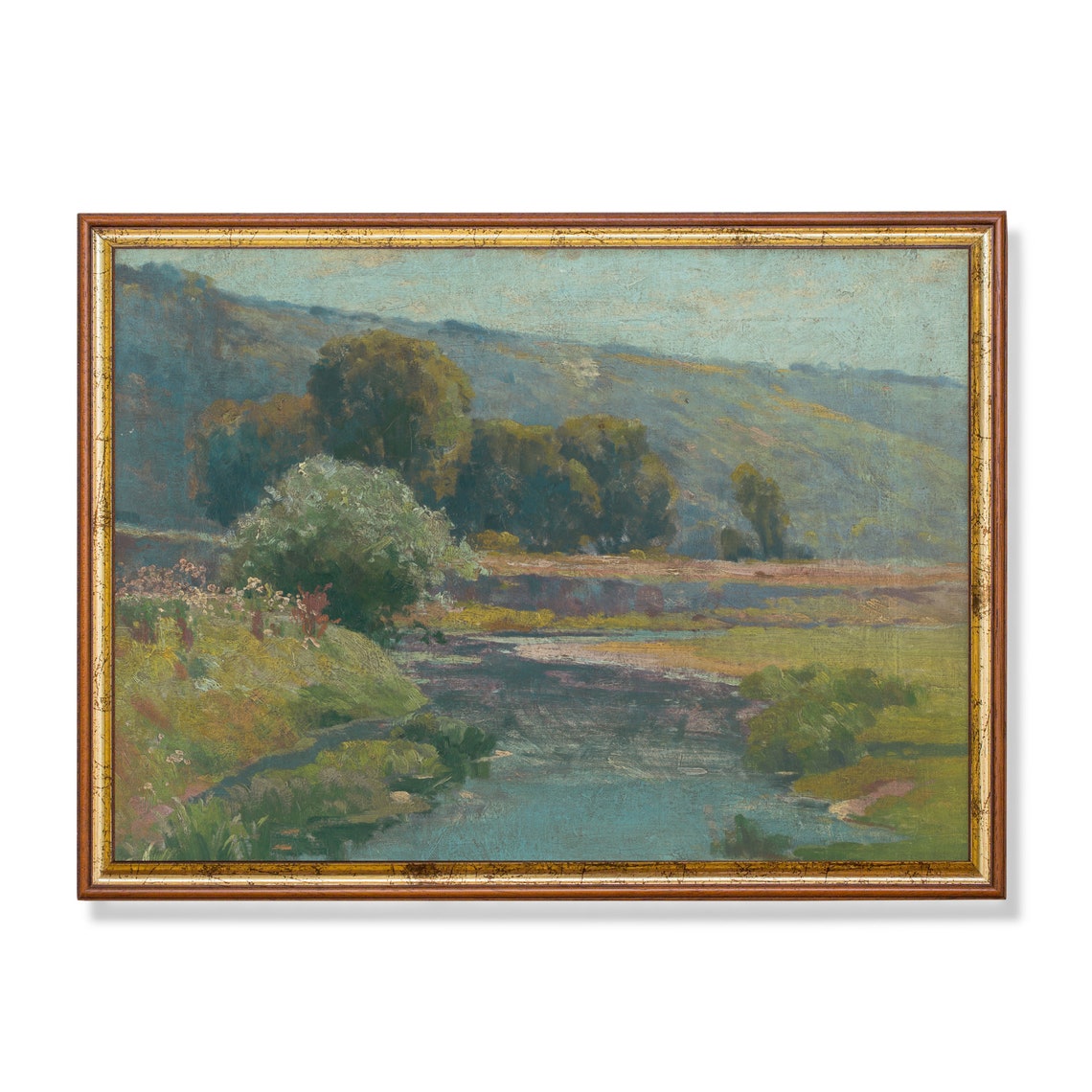Vintage Landscape Painting Antique Country Landscape Wall Art Farmhouse Decor Rustic Fine Art Print Oil Painting Print