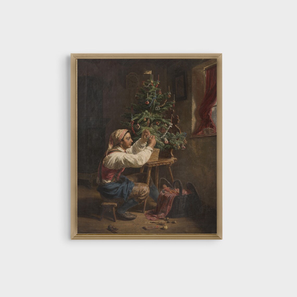 Vintage Christmas Tree Decorating Art Print, Antique Moody - Image 3