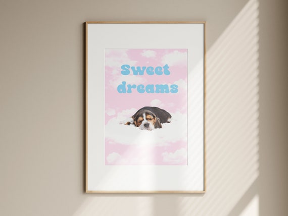 Sleeping Beagle Puppy Print Sweet Dreams Nursery Decor