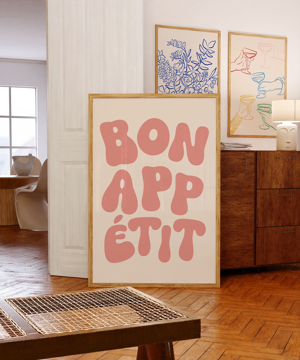 Bon Appetit Typography Poster, French Kitchen Art Print