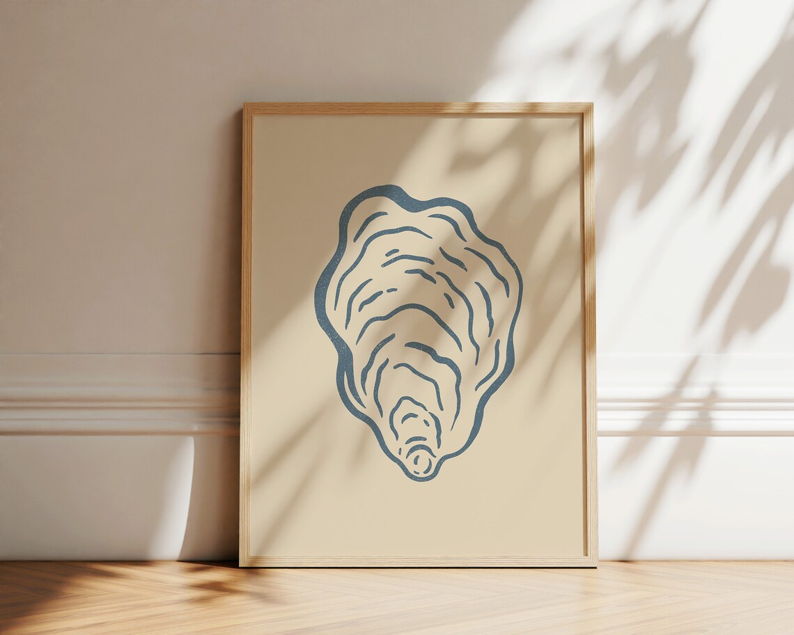 Oyster Shell Ink Drawing, Coastal Line Art Print