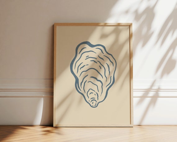 Oyster Shell Ink Drawing, Coastal Line Art Print