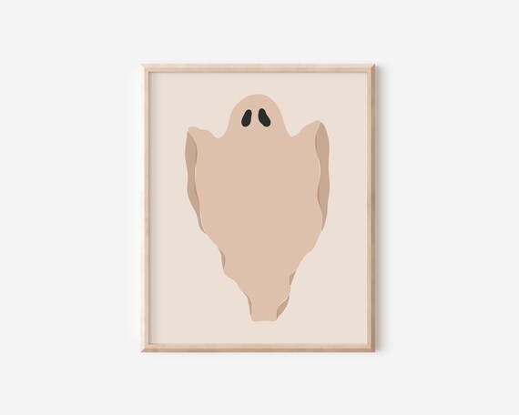 Cute Minimalist Ghost Neutral Beige Spooky Halloween Wall Art