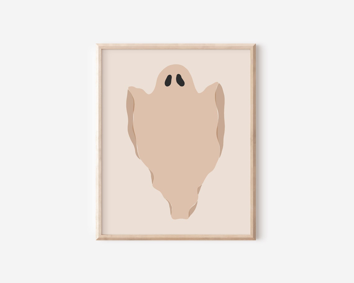 Cute Minimalist Ghost Neutral Beige Spooky Halloween Wall Art