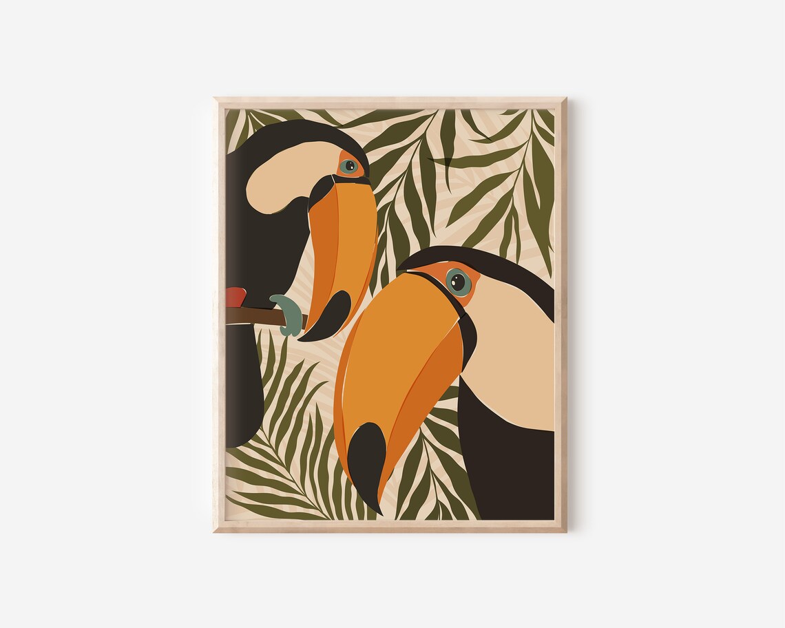 Tropical Toucans Art Print, Jungle Botanical Poster