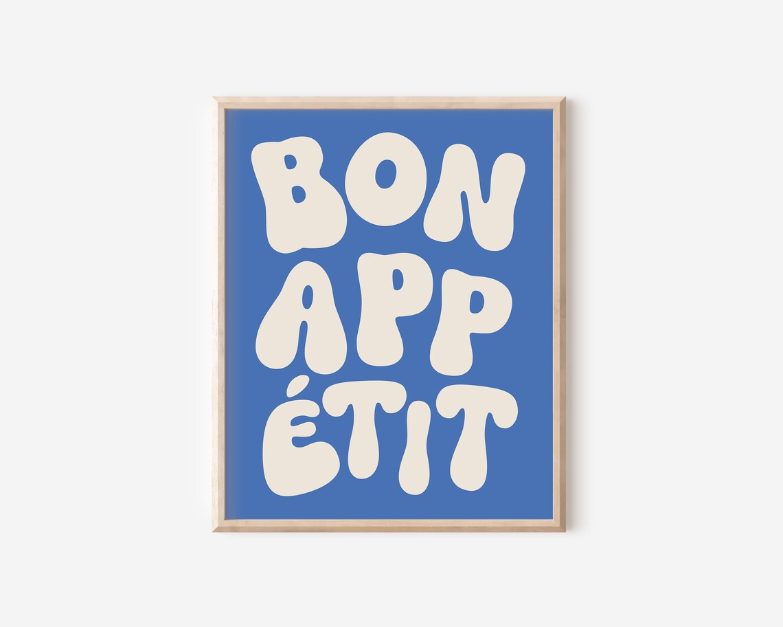 Bon Appetit Typography Poster, Maximalist Kitchen Decor
