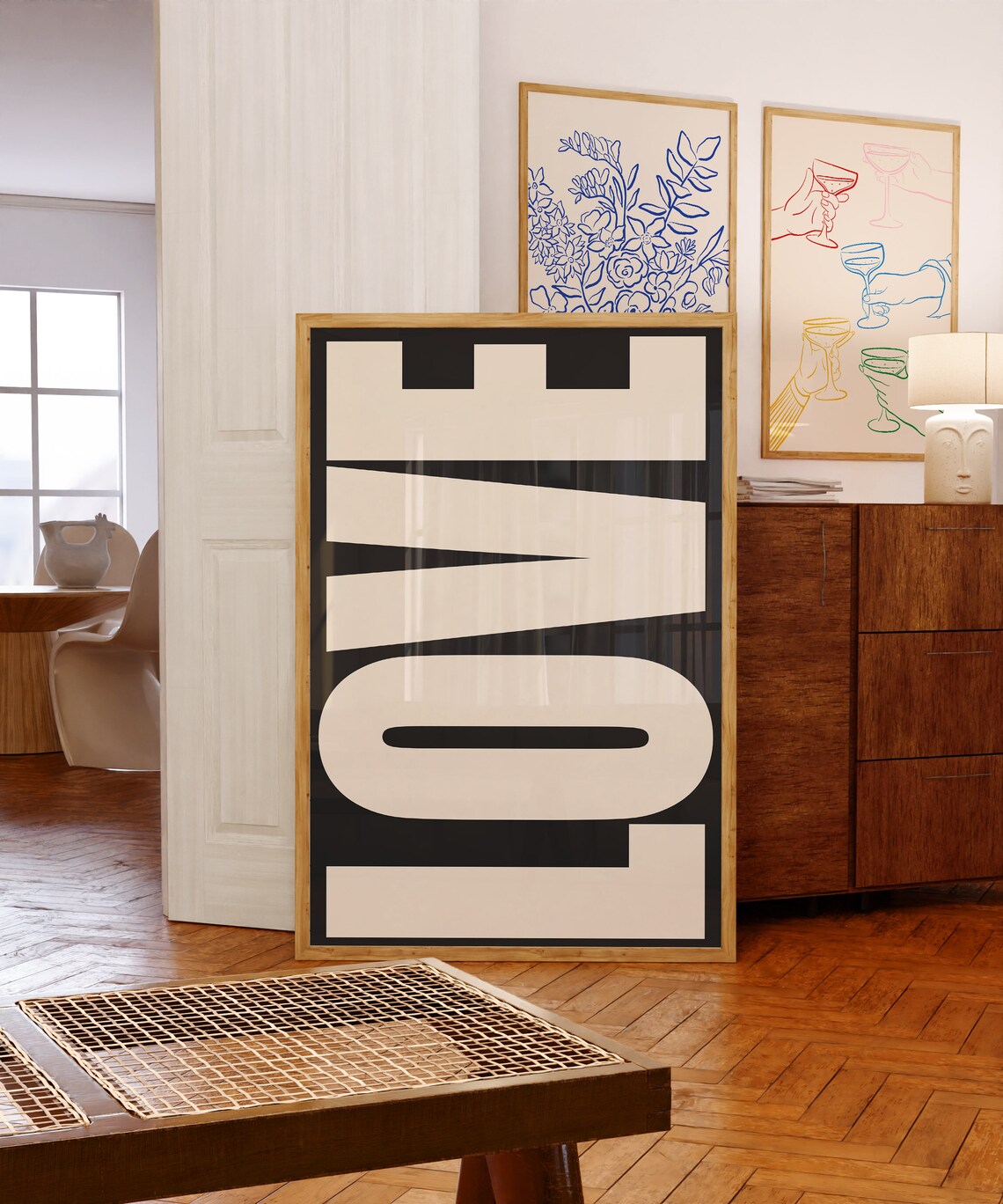 Love Typography Poster, Retro Neutral Art Print