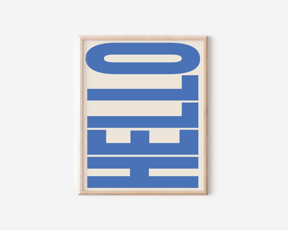 Hello Retro Greeting Bold Typography Cobalt Blue Text Cream Poster - Image 2
