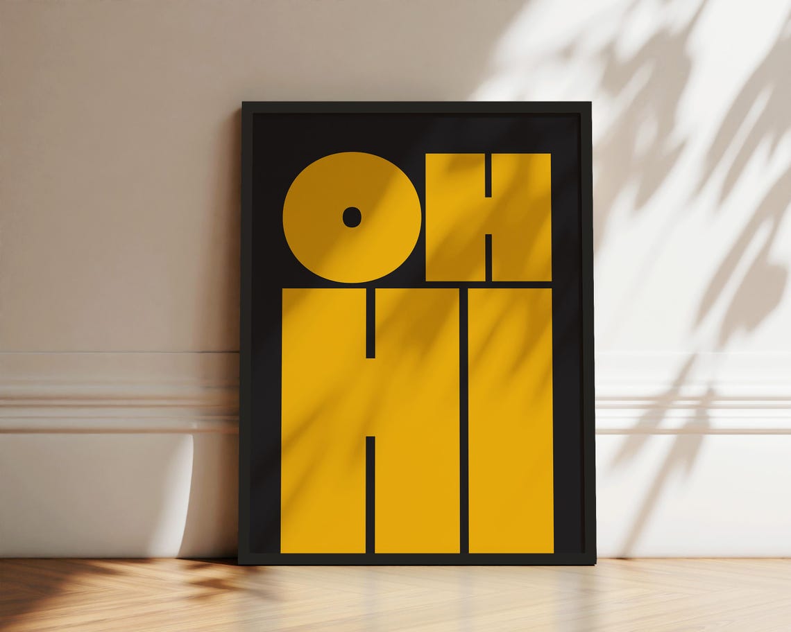 Oh Hi Yellow Black Bold Typography Fun Modern Gallery Wall Poster