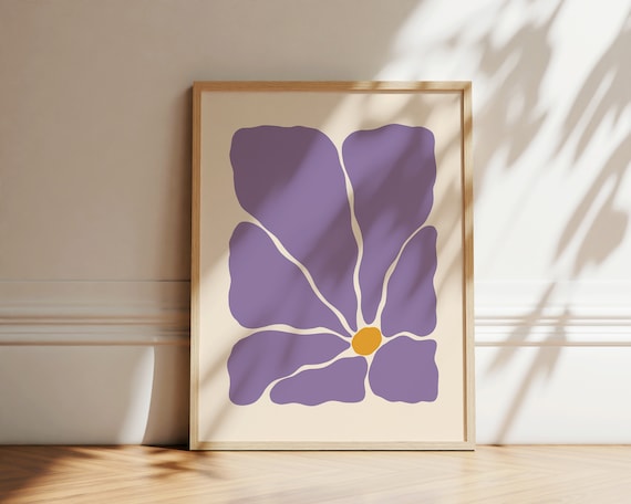 Lavender Purple Groovy Bloom Matisse Inspired Retro Botanical Art Poster