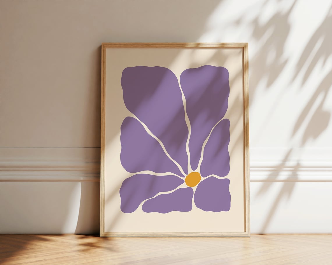 Lavender Purple Groovy Bloom Matisse Inspired Retro Botanical Art Poster