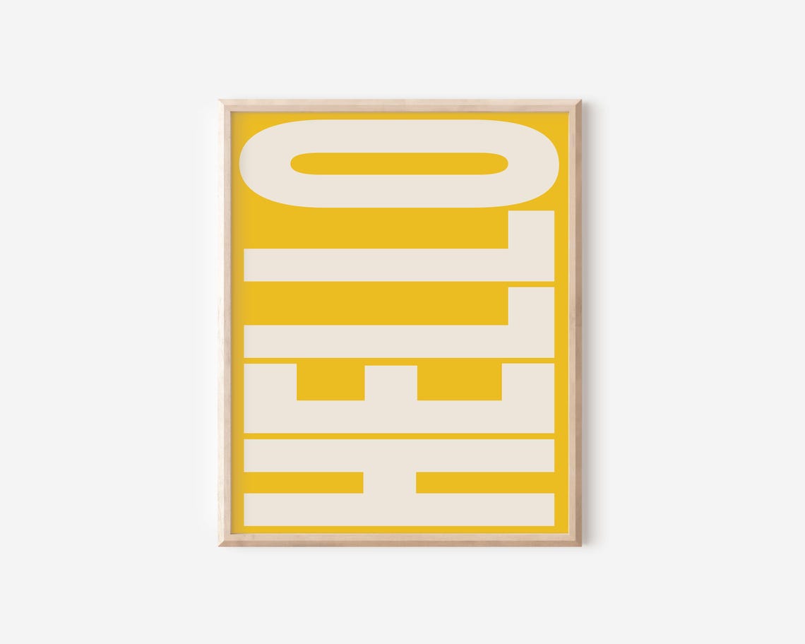 Hello Bold Retro Greeting Typography Mustard Yellow Wall Poster - Image 2