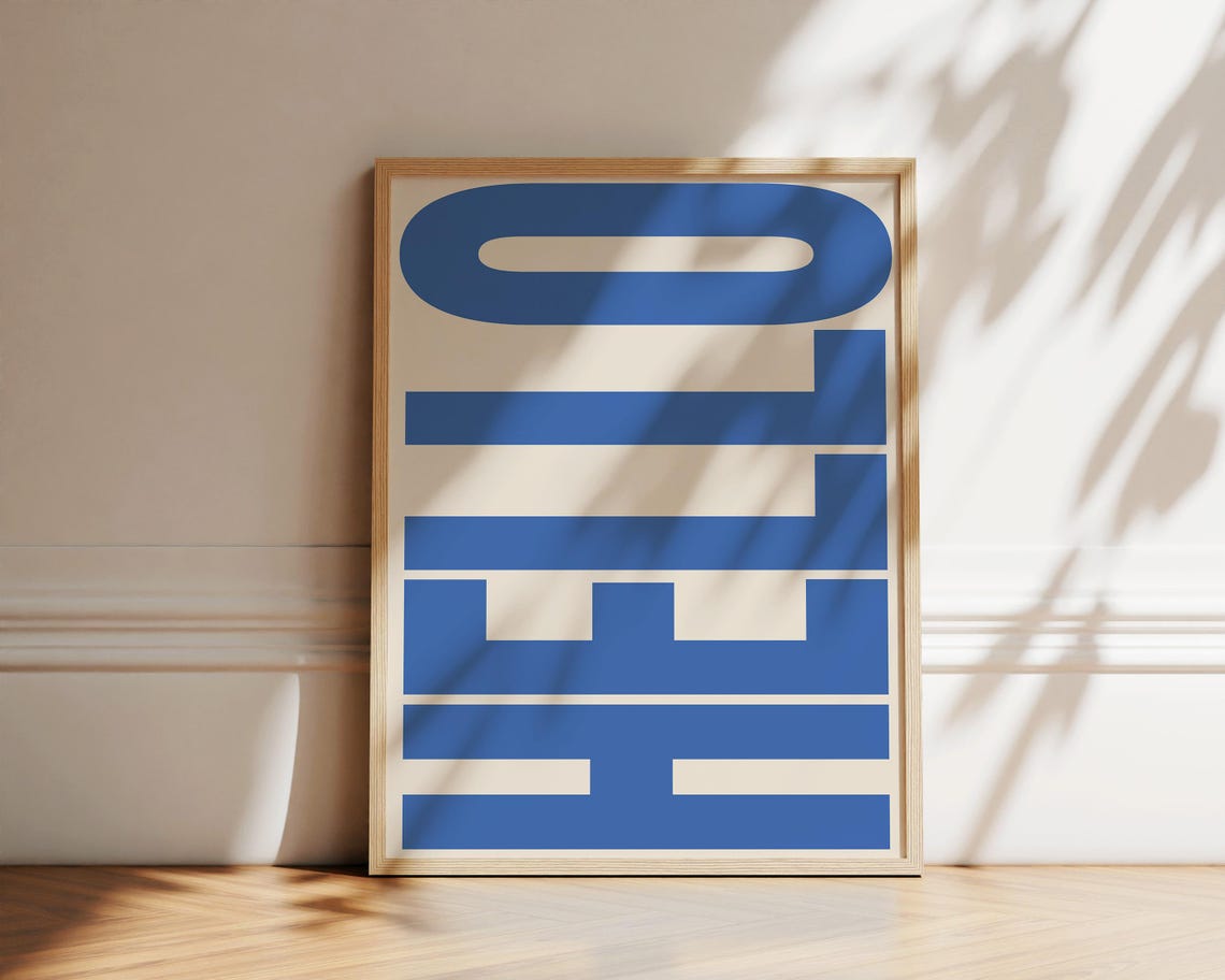 Hello Retro Greeting Bold Typography Cobalt Blue Text Cream Poster