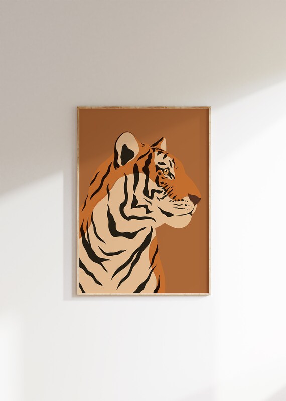 Tiger Portrait Illustration Brown Jungle Big Cat Statement Poster