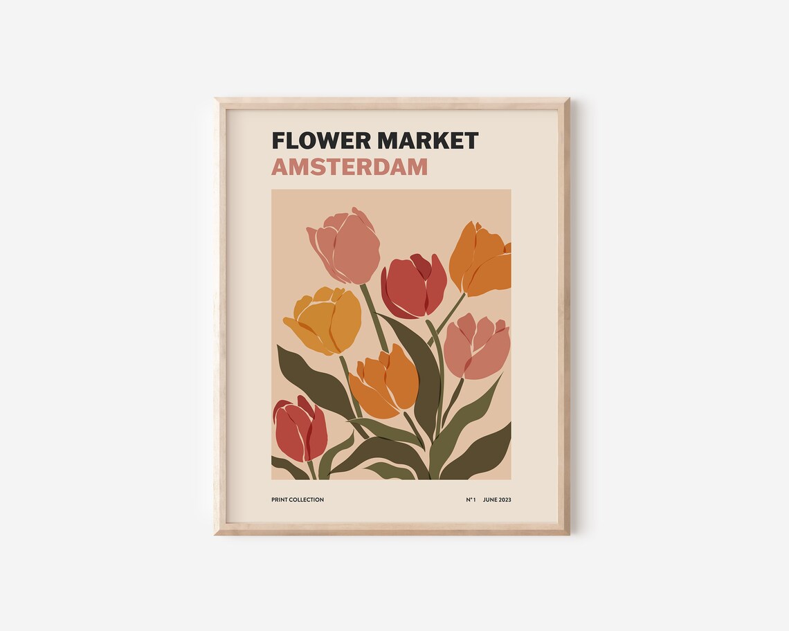 Amsterdam Flower Market Tulip Art Print, Boho