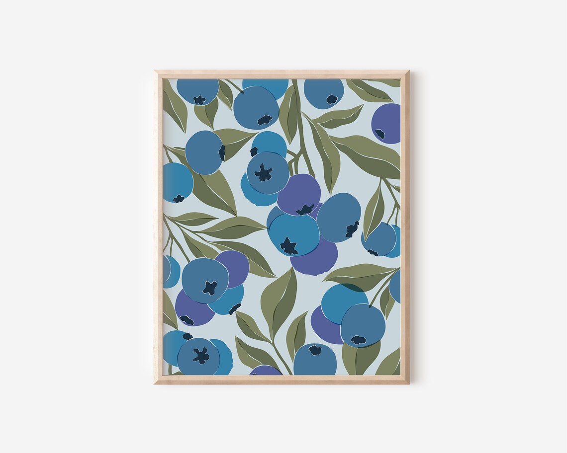 Blueberries Abstract Botanical Art Print, Boho Kitchen - Image 2