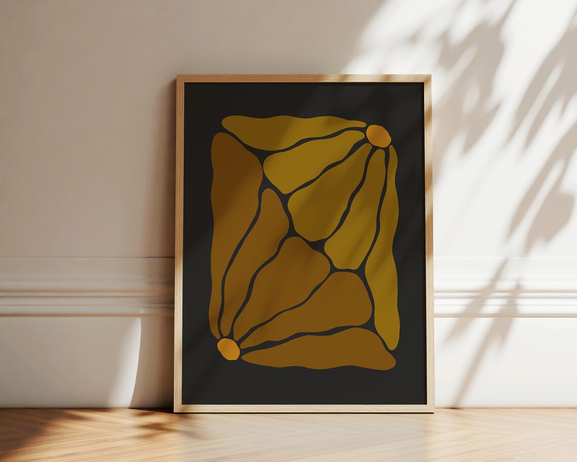 Khaki Green Organic Leaf Shapes Moody Black Retro Botanical Poster
