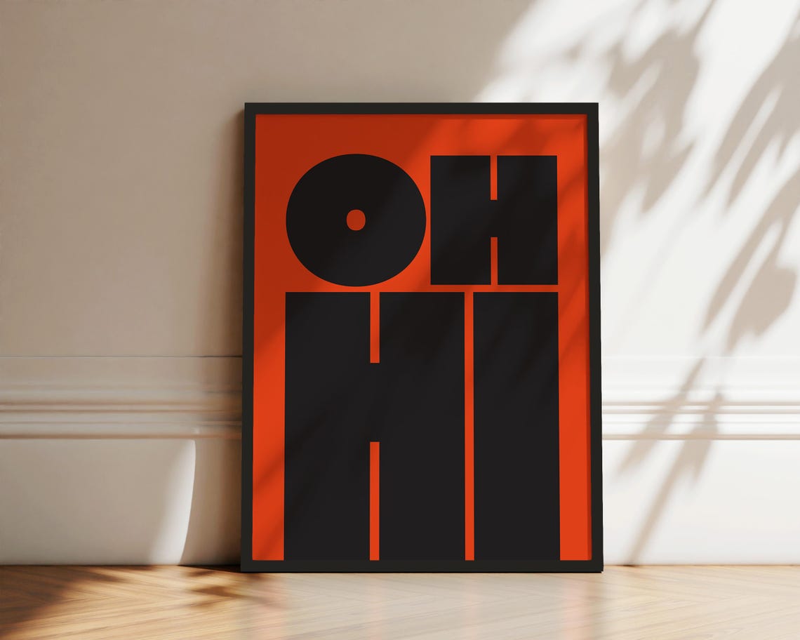 Oh Hi Bold Black on Orange Red Modern Typography Wall Decor Poster