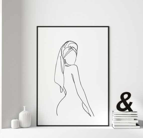Woman With Towel Line Art Print, Bedroom Decor