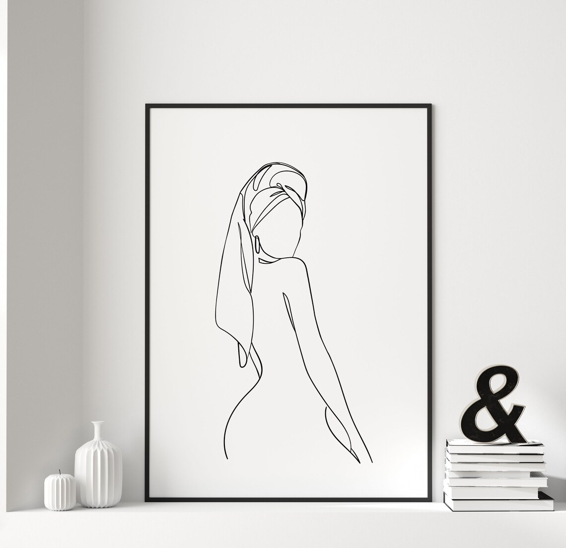Woman With Towel Line Art Print, Bedroom Decor